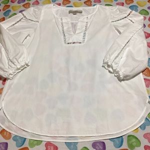 LOFT White Tunic Cutout Squares 3/4 Sleeves VNeck Shirt 👚